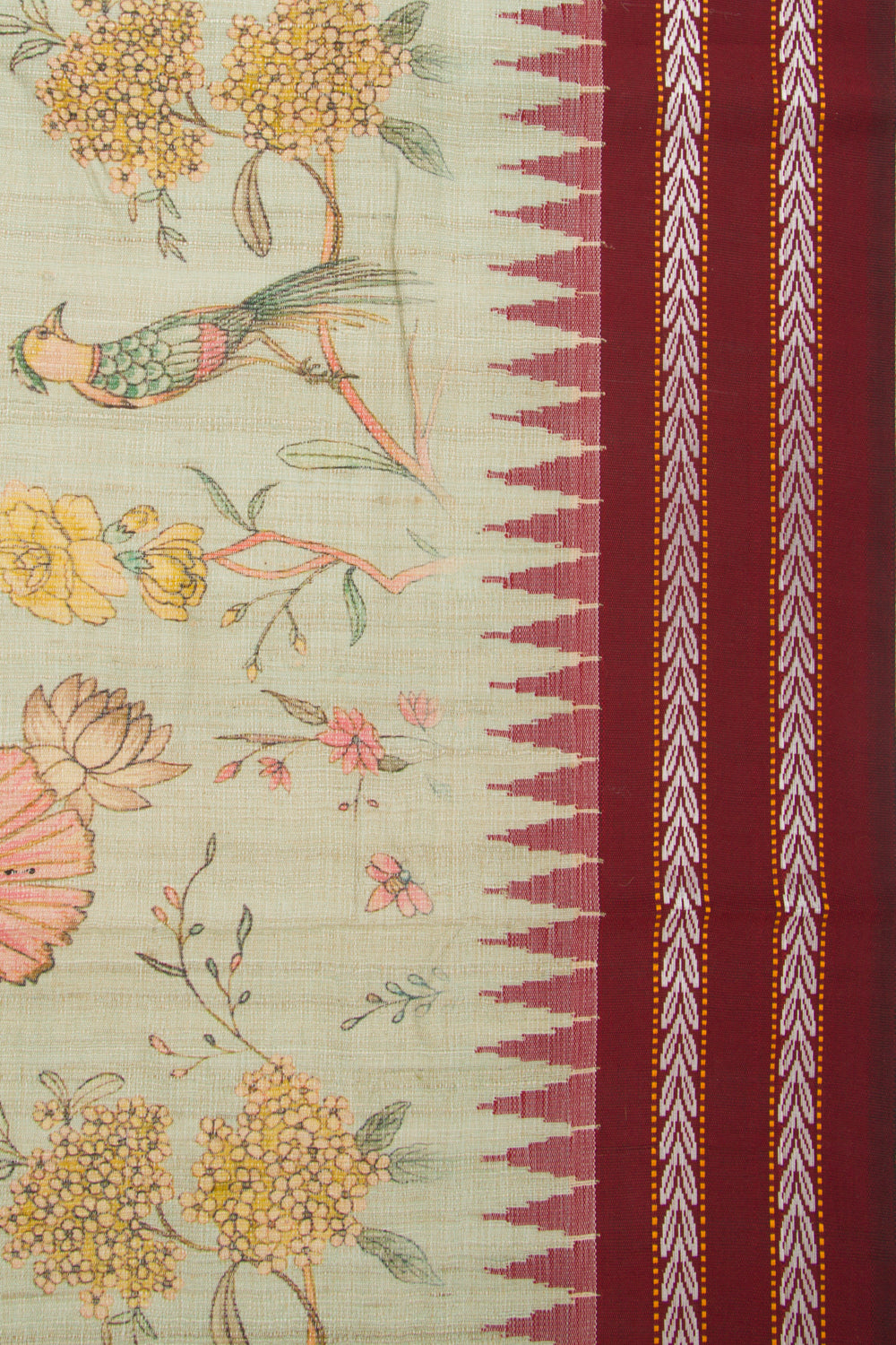 Tussar Floral Printed Pastel Green Saree