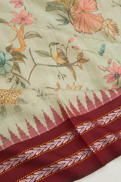 Tussar Floral Printed Pastel Green Saree