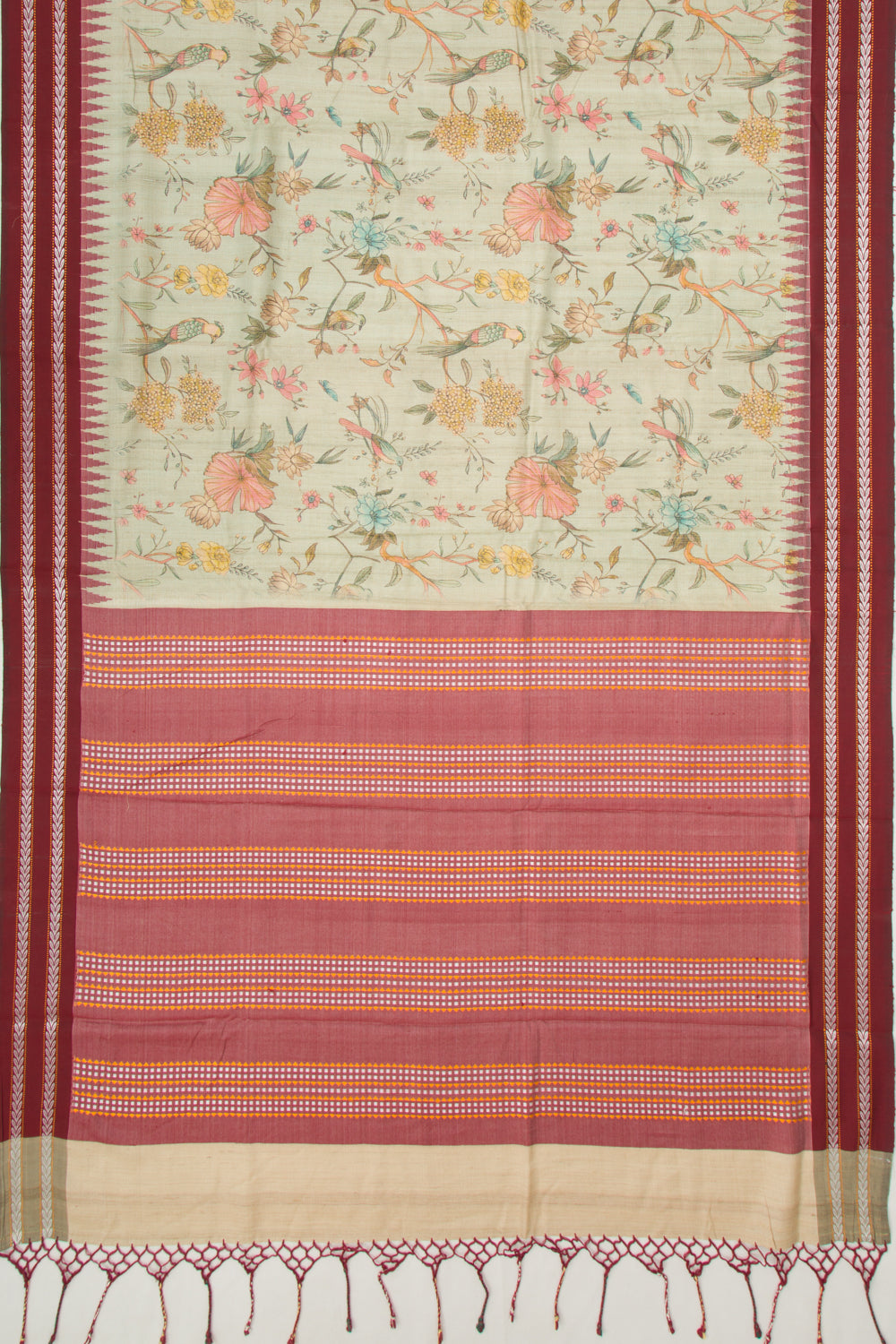 Tussar Floral Printed Pastel Green Saree