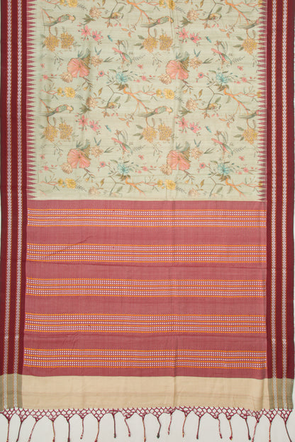 Tussar Floral Printed Pastel Green Saree