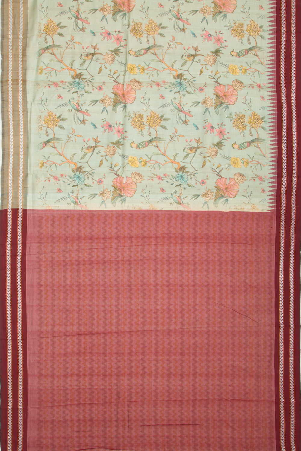 Tussar Floral Printed Pastel Green Saree