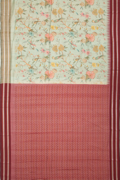 Tussar Floral Printed Pastel Green Saree