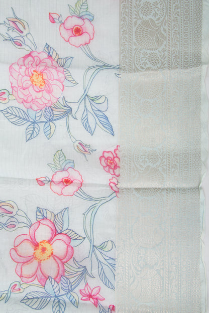 Chanderi Cotton Lines and Printed Pastel Blue Saree