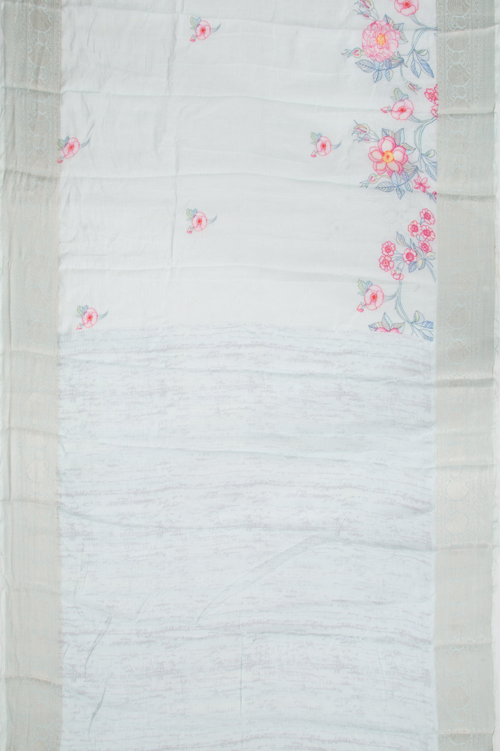 Chanderi Cotton Lines and Printed Pastel Blue Saree
