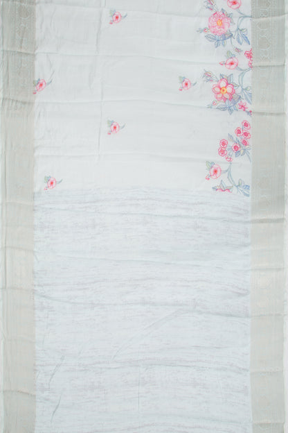 Chanderi Cotton Lines and Printed Pastel Blue Saree