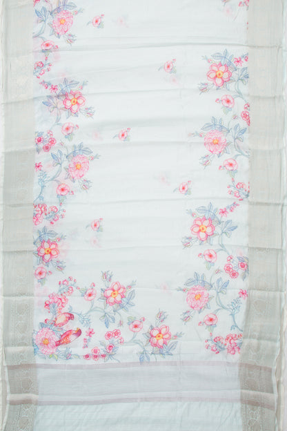 Chanderi Cotton Lines and Printed Pastel Blue Saree