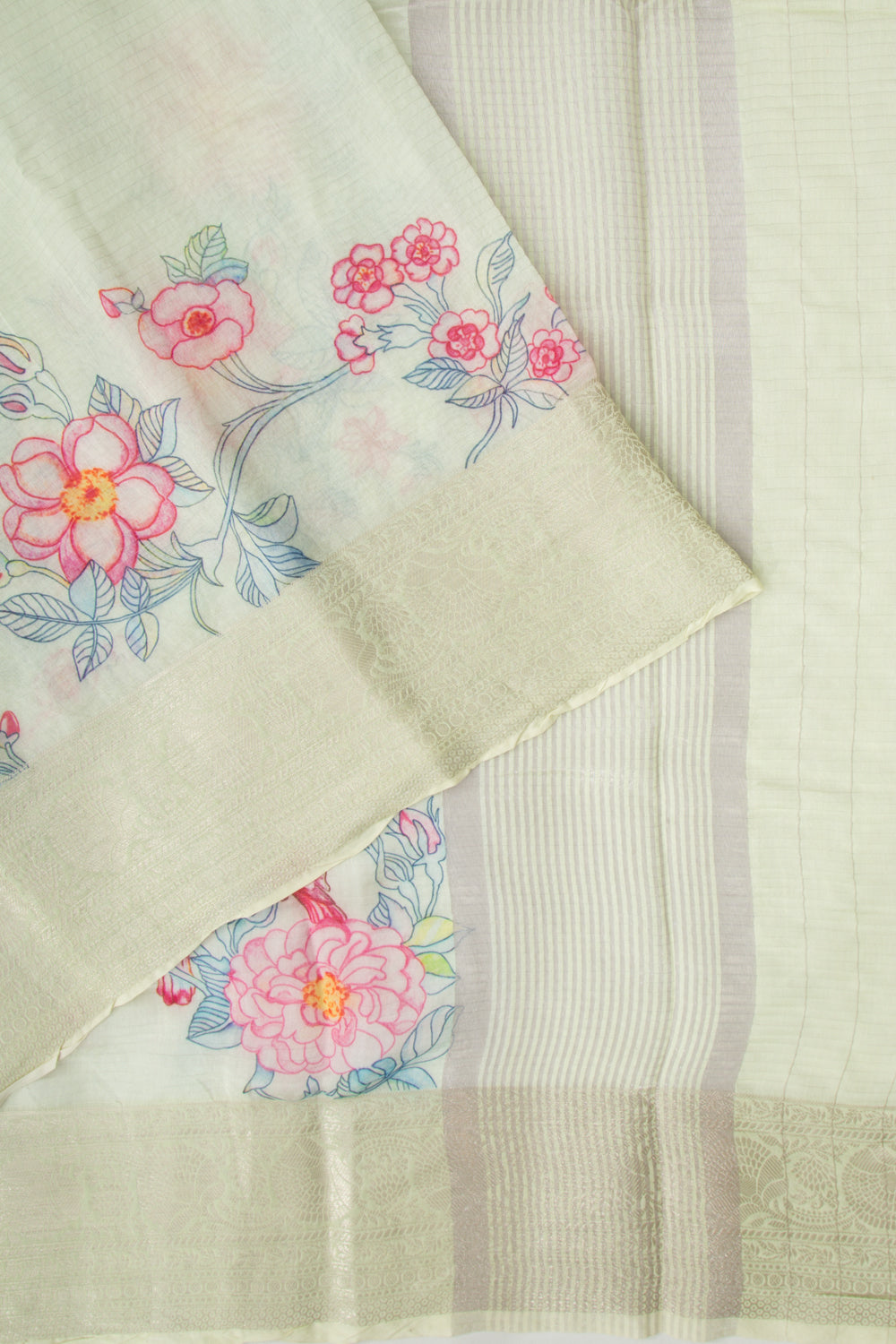 Chanderi Cotton Lines and Printed Pastel Green Saree