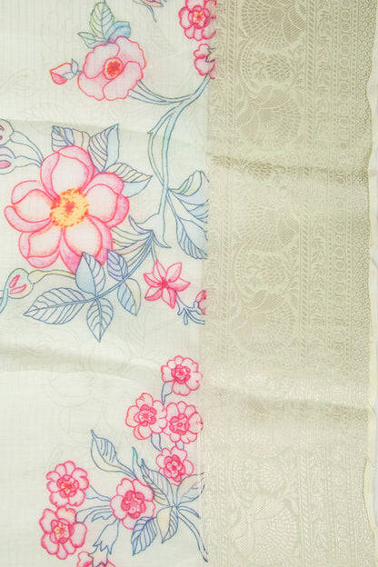 Chanderi Cotton Lines and Printed Pastel Green Saree