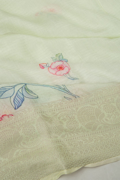 Chanderi Cotton Lines and Printed Pastel Green Saree