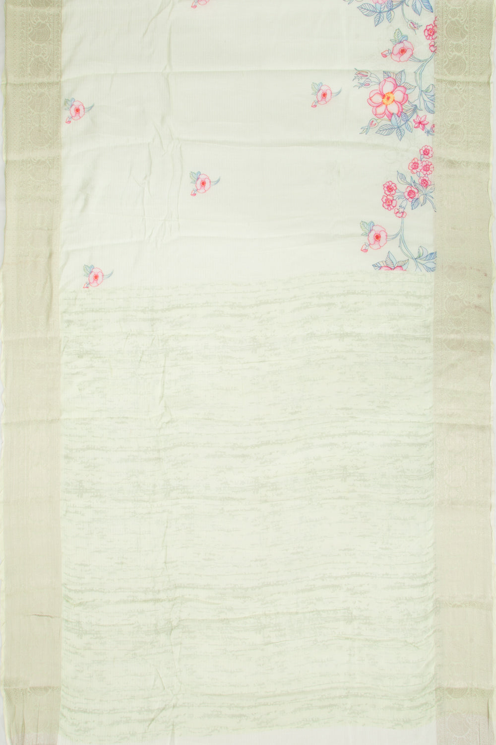 Chanderi Cotton Lines and Printed Pastel Green Saree