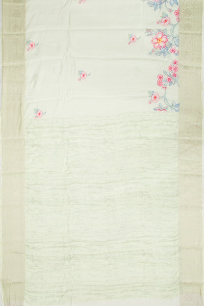 Chanderi Cotton Lines and Printed Pastel Green Saree