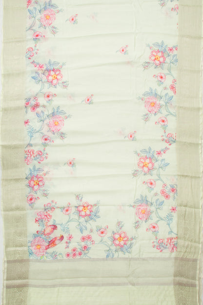 Chanderi Cotton Lines and Printed Pastel Green Saree