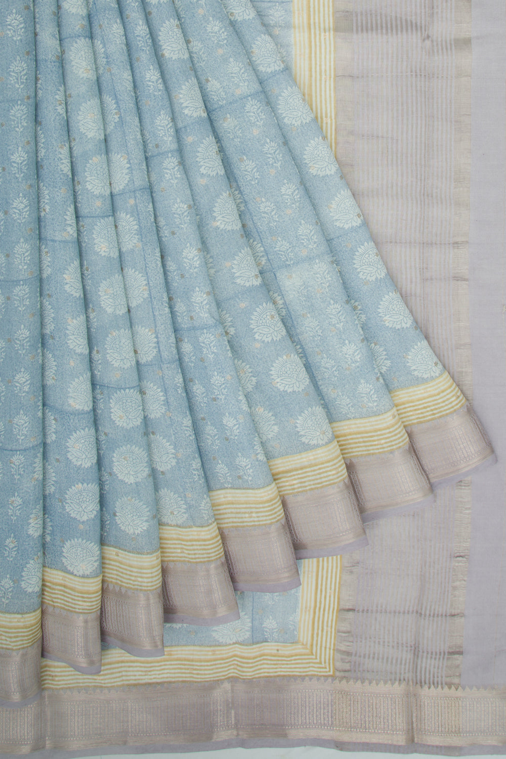 Chanderi Soft Silk Printed Pastel Blue Saree