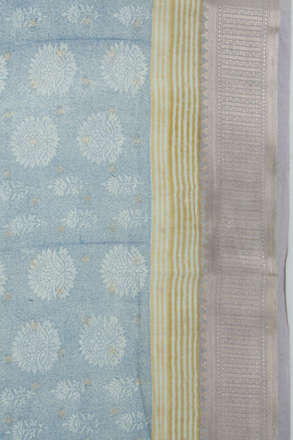Chanderi Soft Silk Printed Pastel Blue Saree
