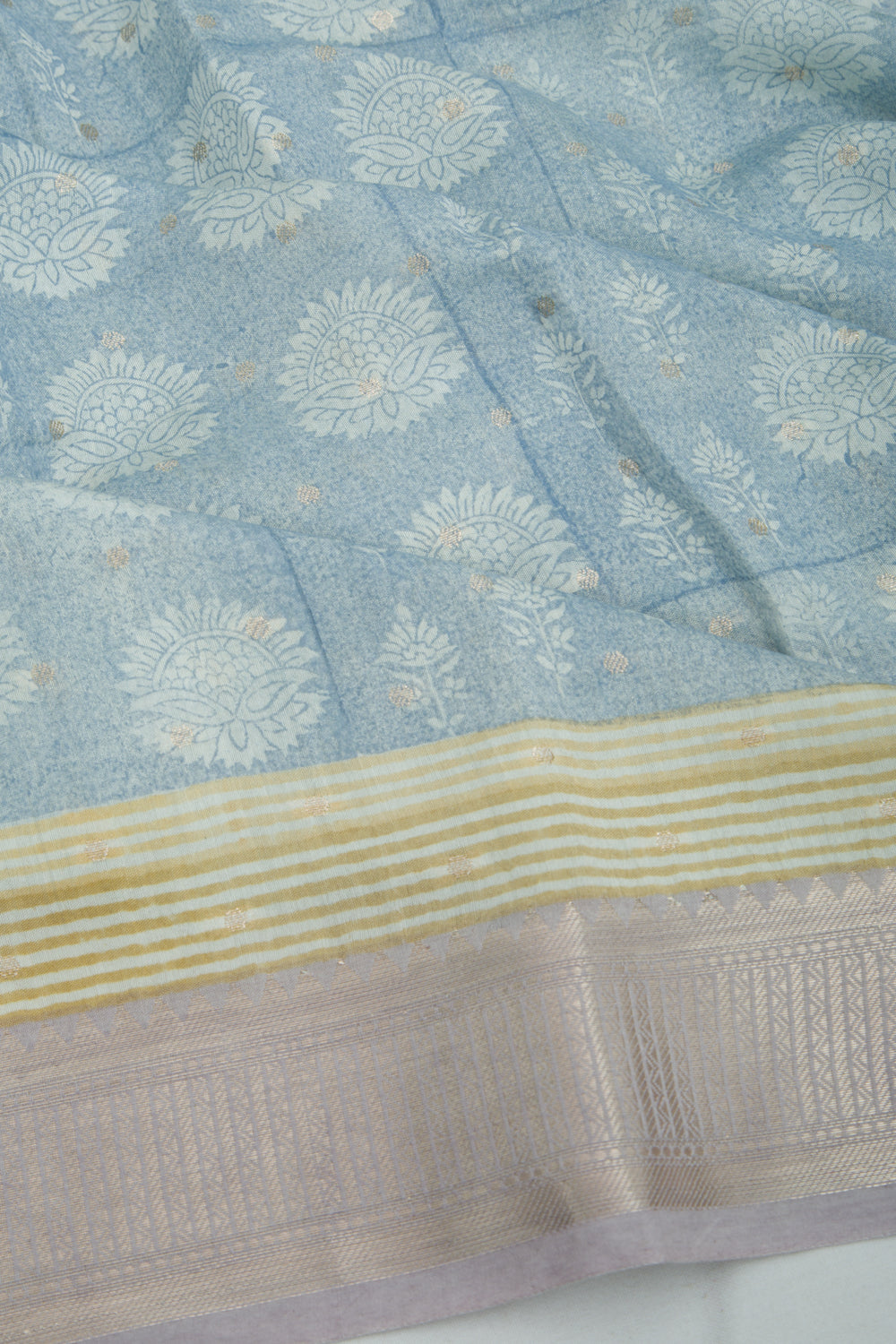 Chanderi Soft Silk Printed Pastel Blue Saree