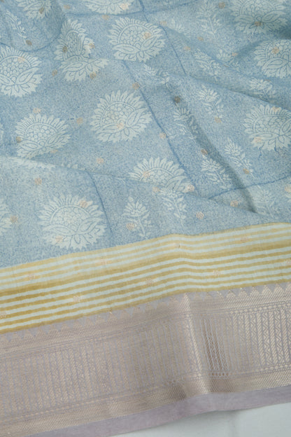 Chanderi Soft Silk Printed Pastel Blue Saree
