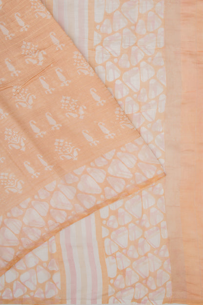 Soft Tussar Floral Printed Pastel Orange Saree