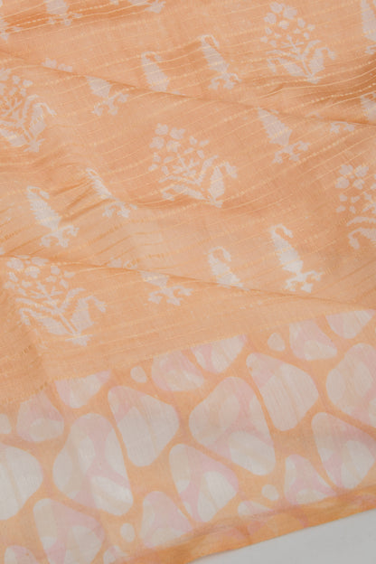 Soft Tussar Floral Printed Pastel Orange Saree
