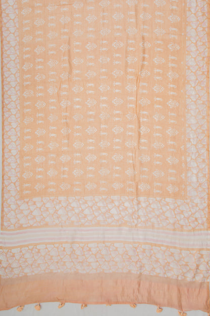 Soft Tussar Floral Printed Pastel Orange Saree