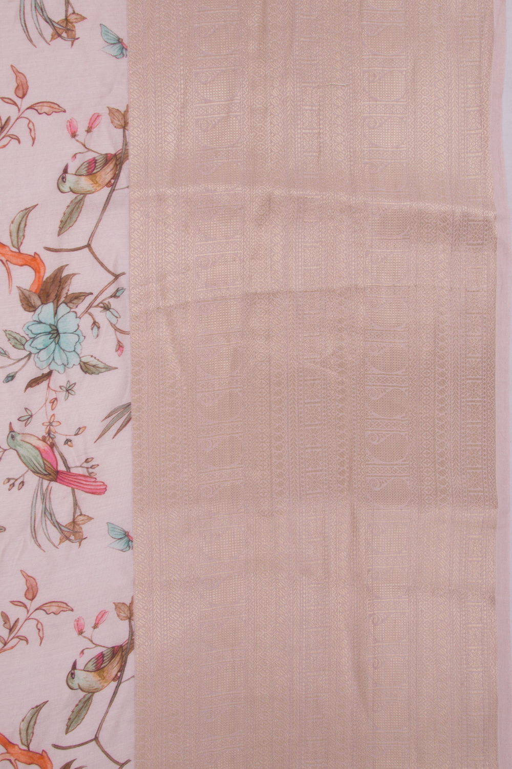 Munga Tussar Printed Baby Pink Saree