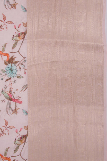 Munga Tussar Printed Baby Pink Saree