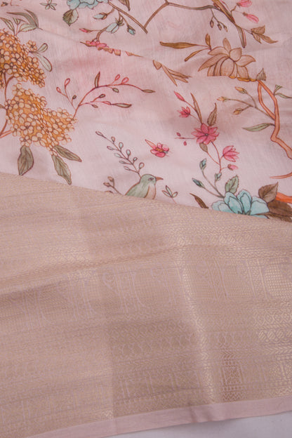 Munga Tussar Printed Baby Pink Saree