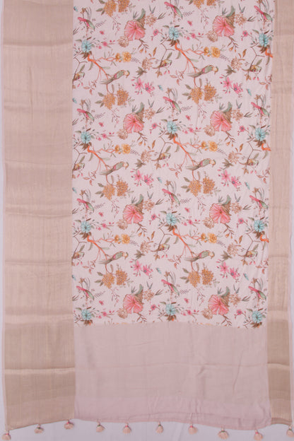 Munga Tussar Printed Baby Pink Saree