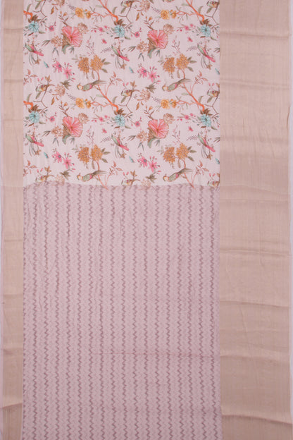 Munga Tussar Printed Baby Pink Saree