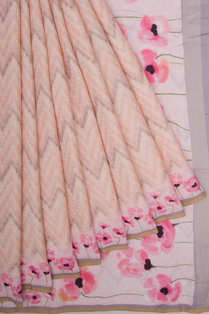 Chanderi Soft Silk Brocade Peach Saree