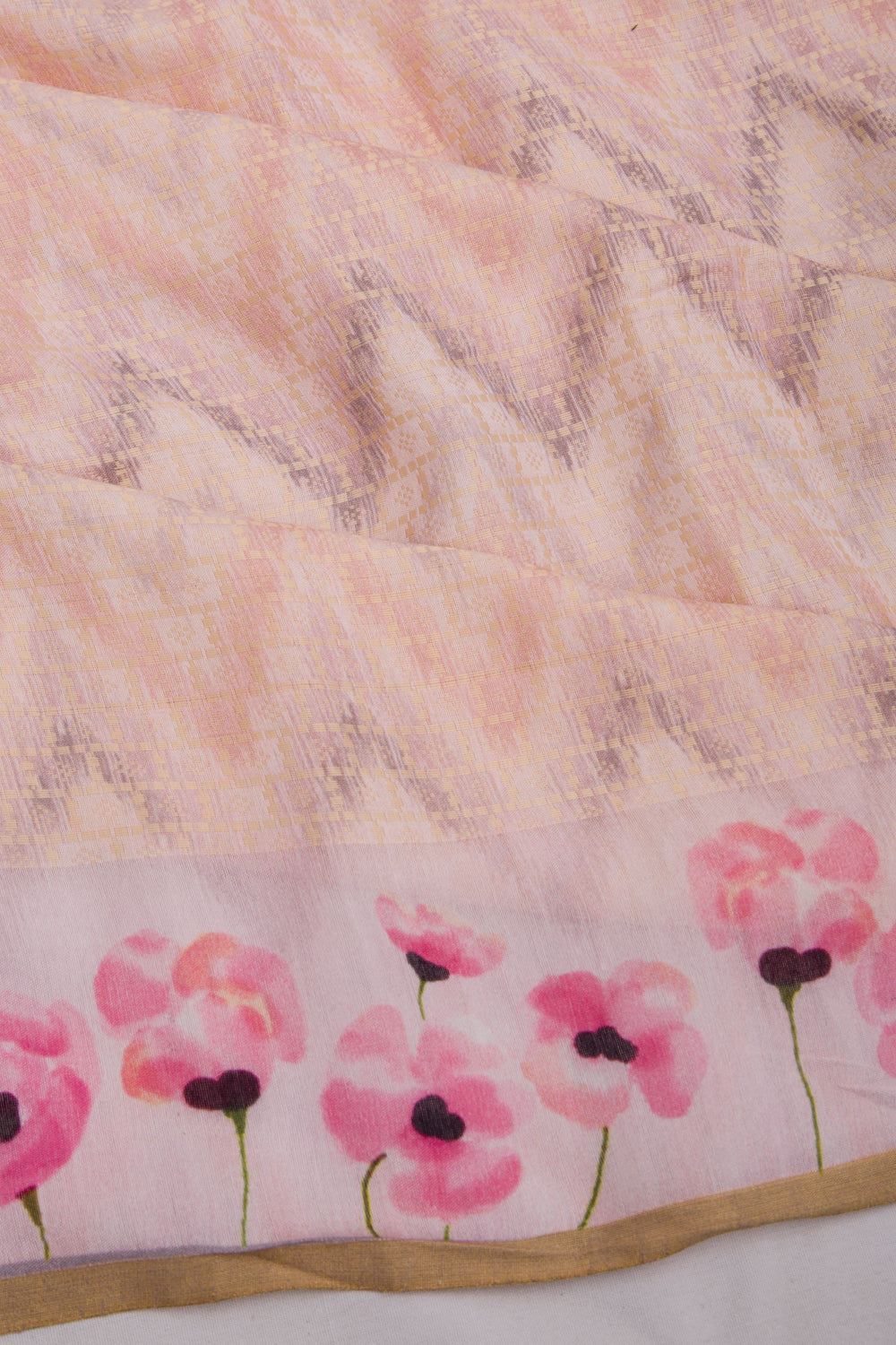 Chanderi Soft Silk Brocade Peach Saree