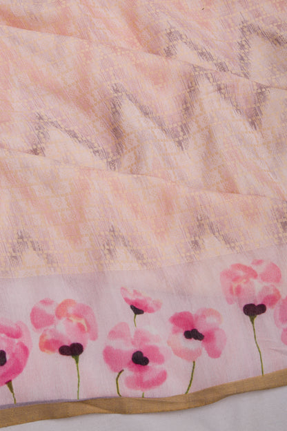 Chanderi Soft Silk Brocade Peach Saree