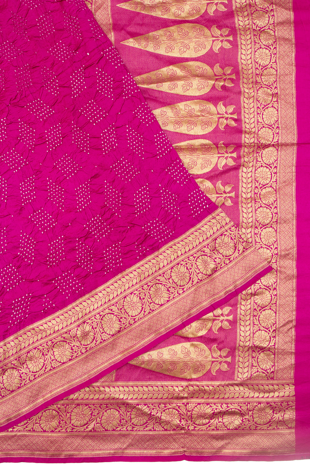 Banarasi Silk Bandhani Magenta Pink Saree