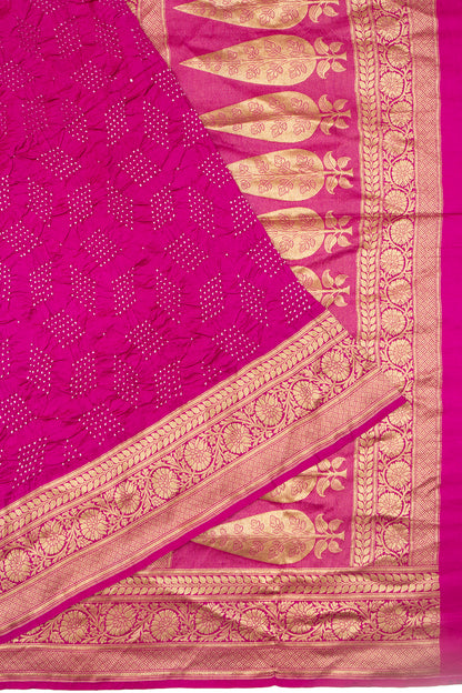 Banarasi Silk Bandhani Magenta Pink Saree