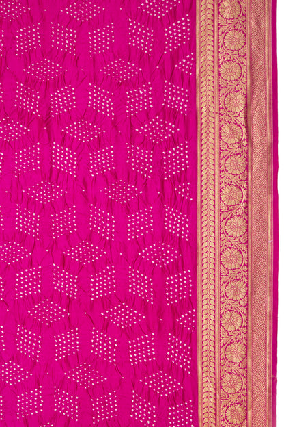 Banarasi Silk Bandhani Magenta Pink Saree