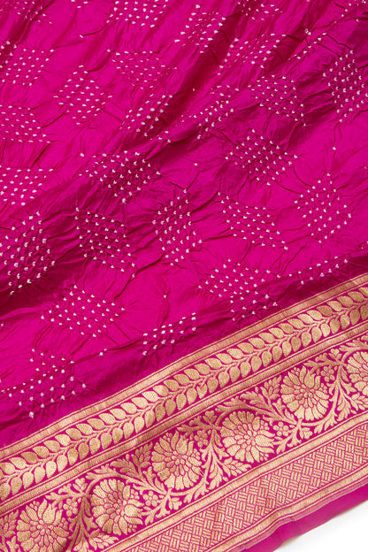 Banarasi Silk Bandhani Magenta Pink Saree