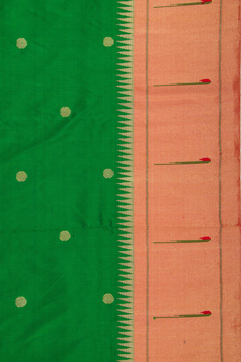 Paithani Silk Butta Green Saree With Muniya Border