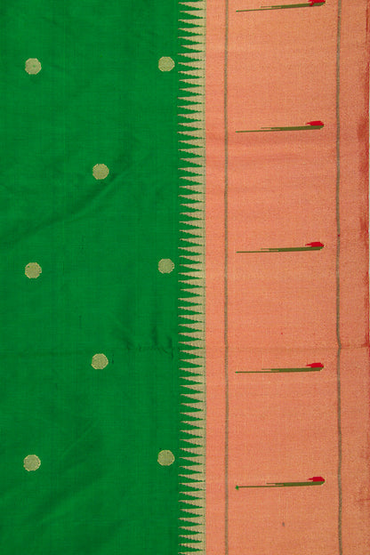 Paithani Silk Butta Green Saree With Muniya Border