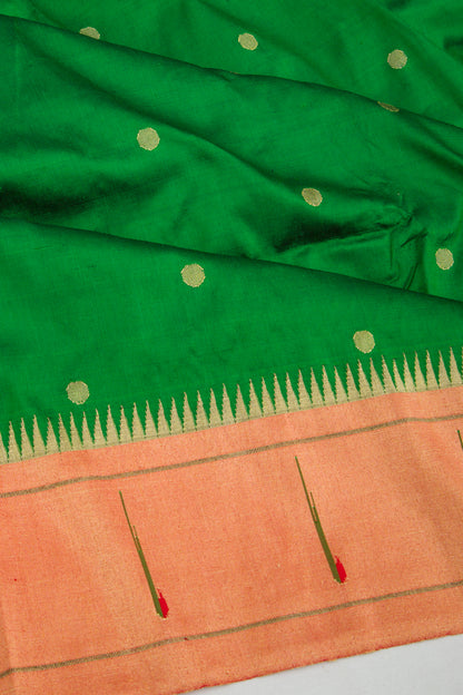 Paithani Silk Butta Green Saree With Muniya Border