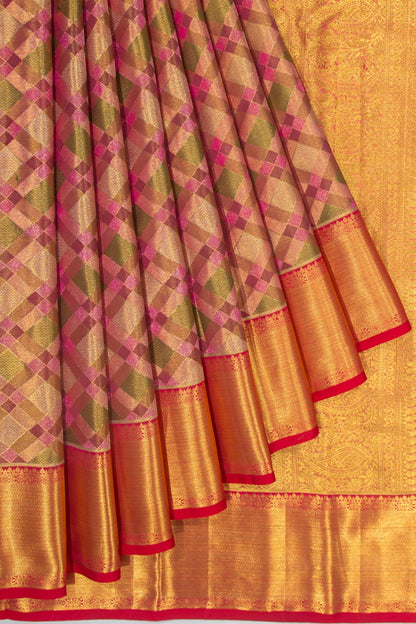 Kanchipuram Silk Tissue Brocade Multi Colour Saree