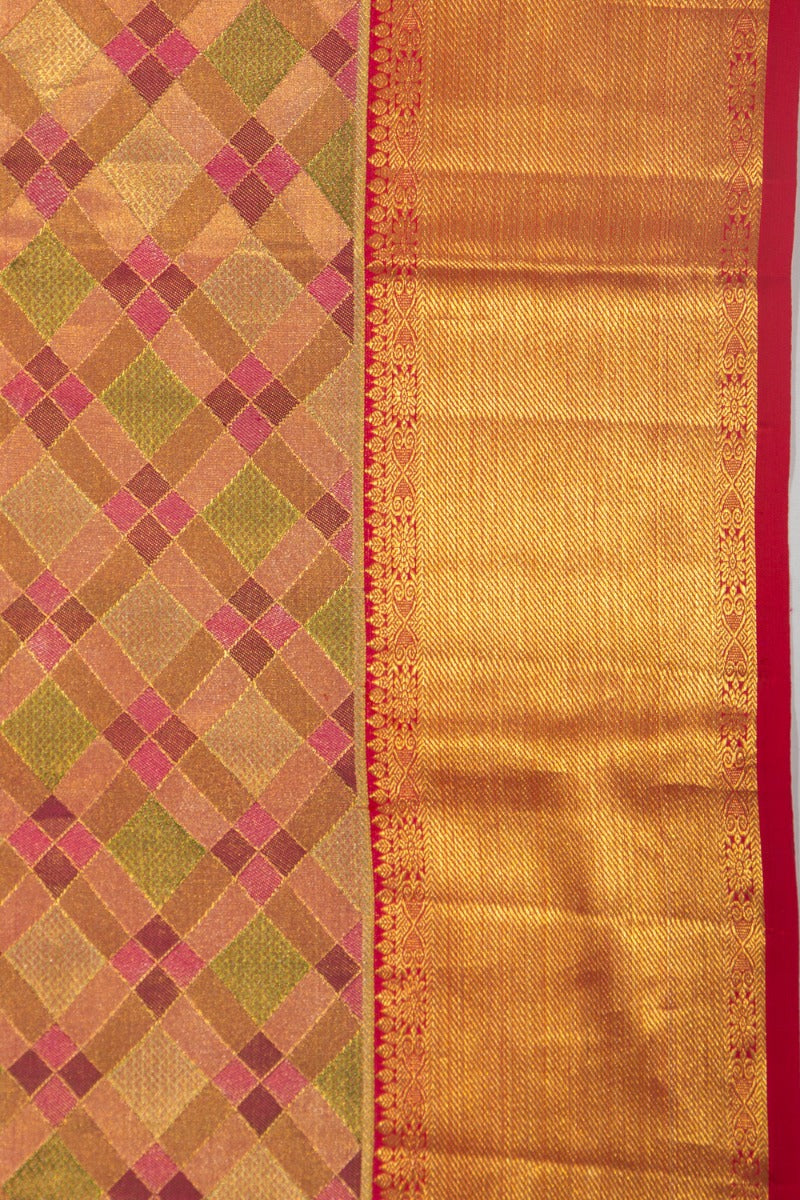 Kanchipuram Silk Tissue Brocade Multi Colour Saree