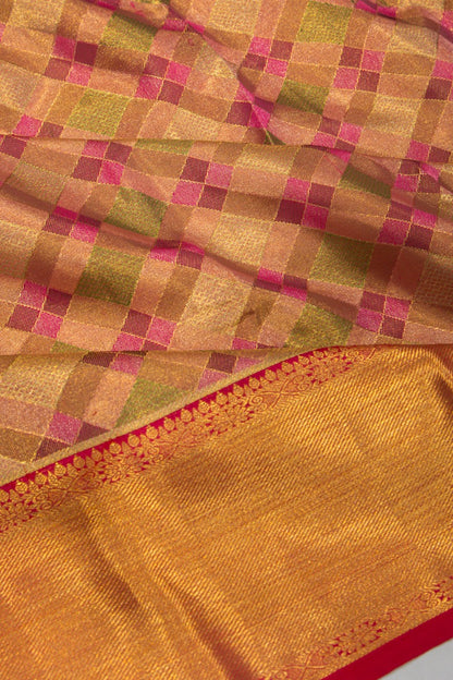 Kanchipuram Silk Tissue Brocade Multi Colour Saree