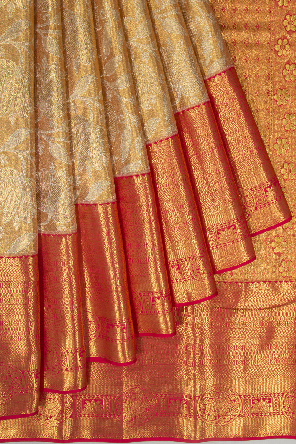 Kanchipuram Silk Tissue Jaal Gold Saree