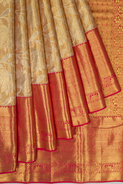 Kanchipuram Silk Tissue Jaal Gold Saree