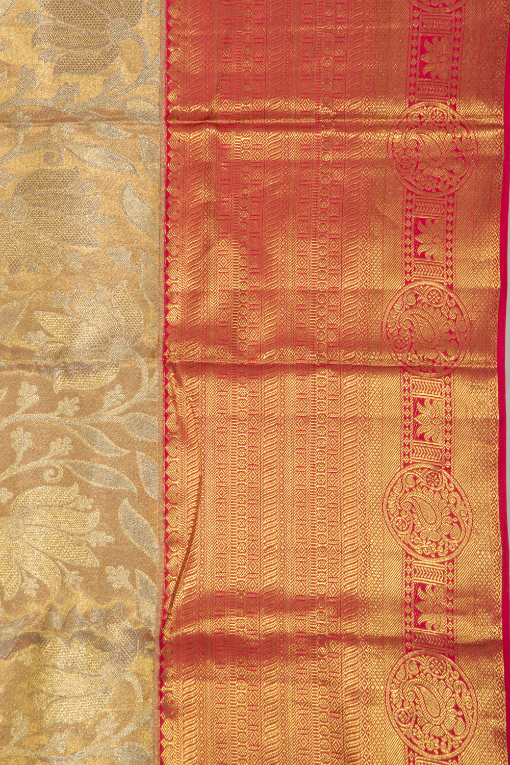 Kanchipuram Silk Tissue Jaal Gold Saree