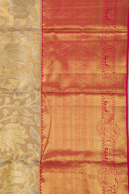 Kanchipuram Silk Tissue Jaal Gold Saree