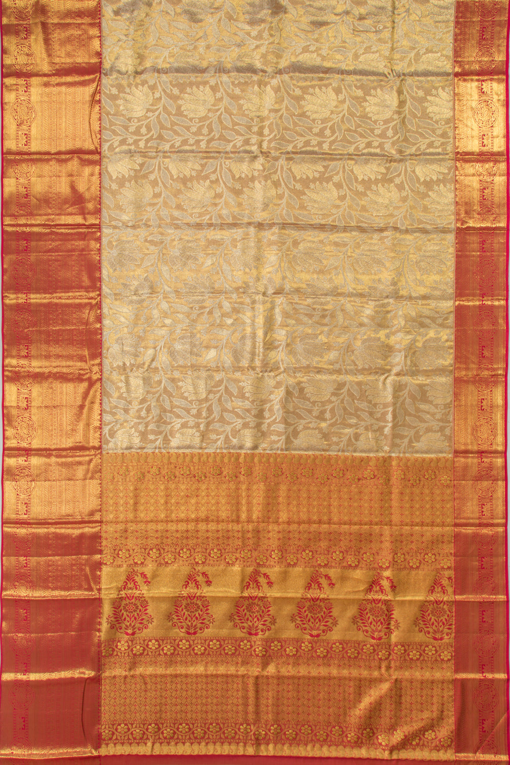 Kanchipuram Silk Tissue Jaal Gold Saree