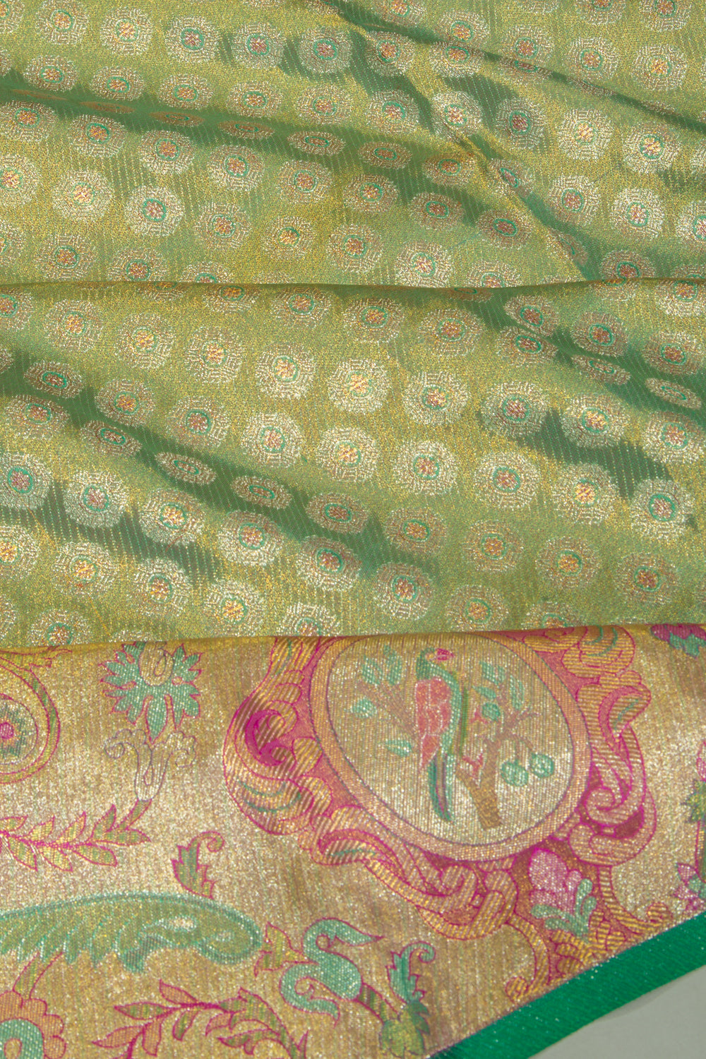 Kanchipuram Silk Tissue Brocade Green Saree