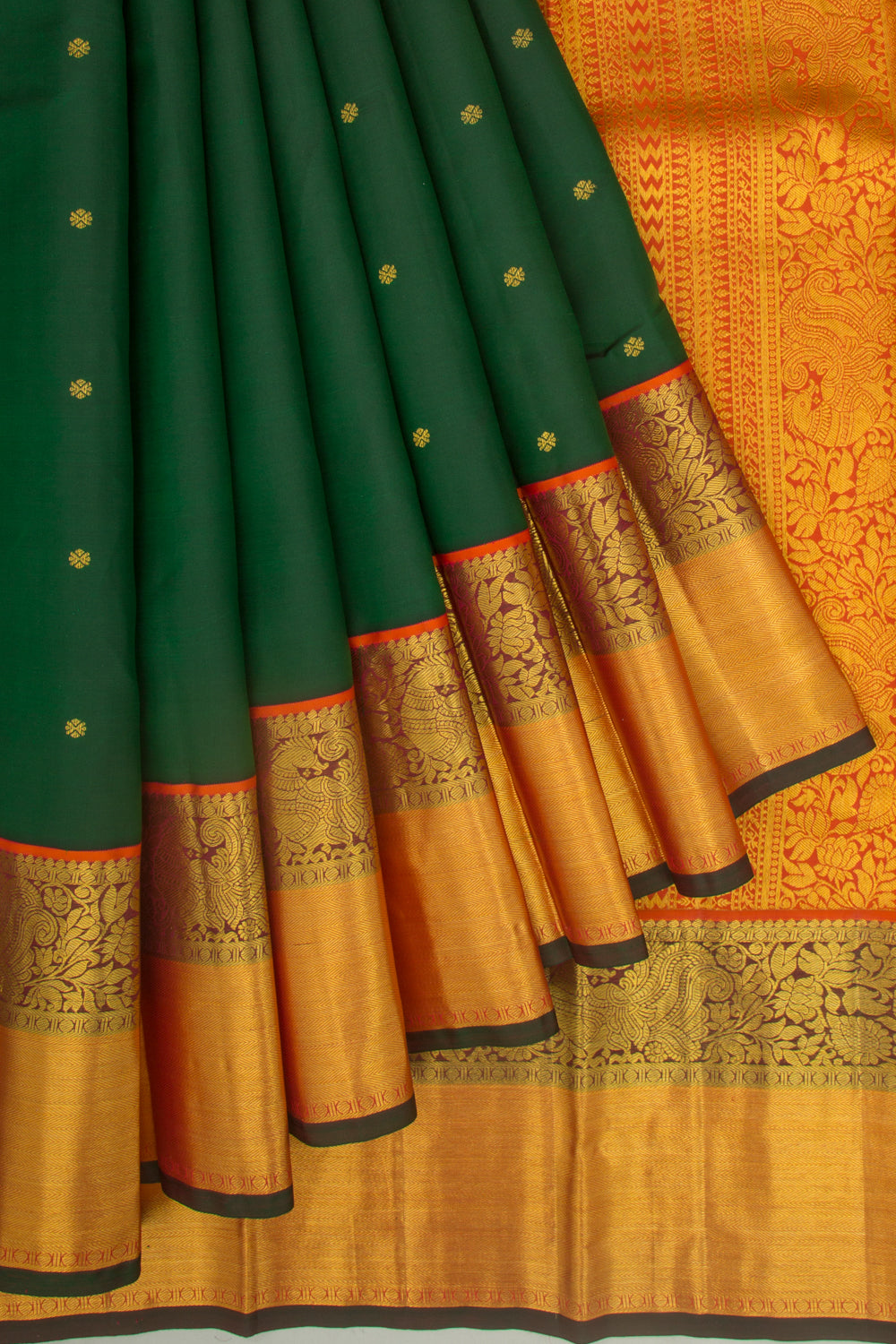 Kanchipuram Silk Butta Dark Green Saree