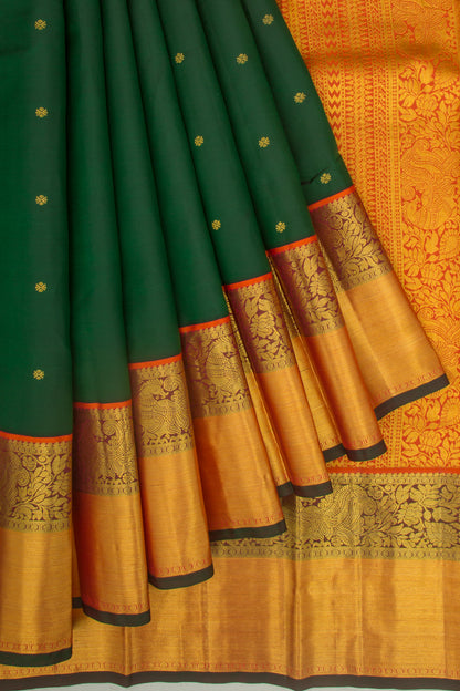 Kanchipuram Silk Butta Dark Green Saree