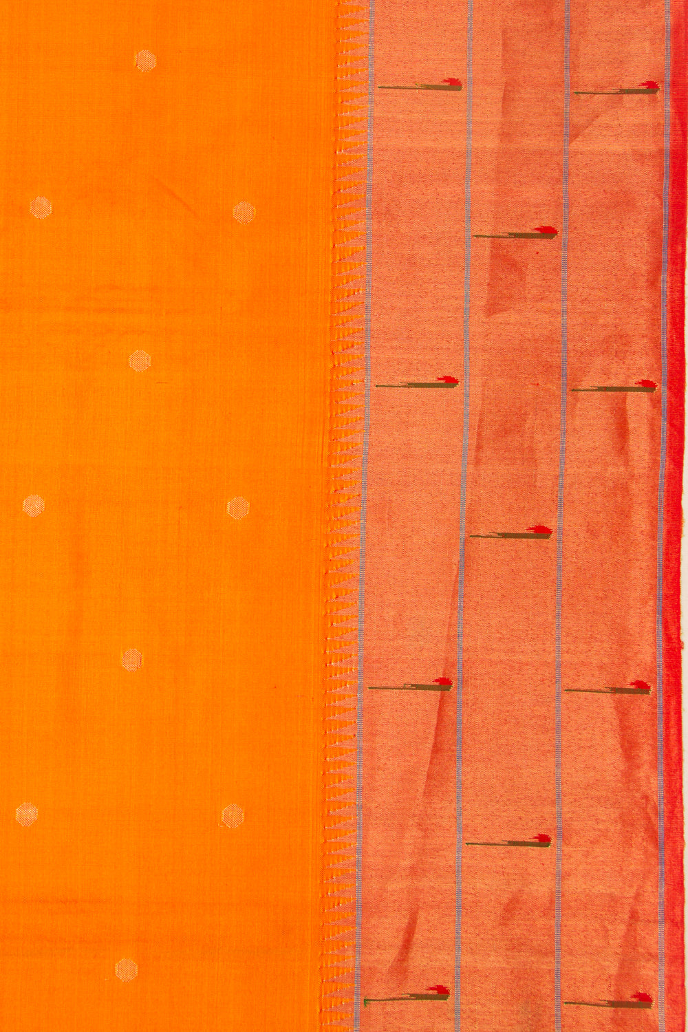 Paithani Silk Butta Orange Saree With Triple Muniya Border